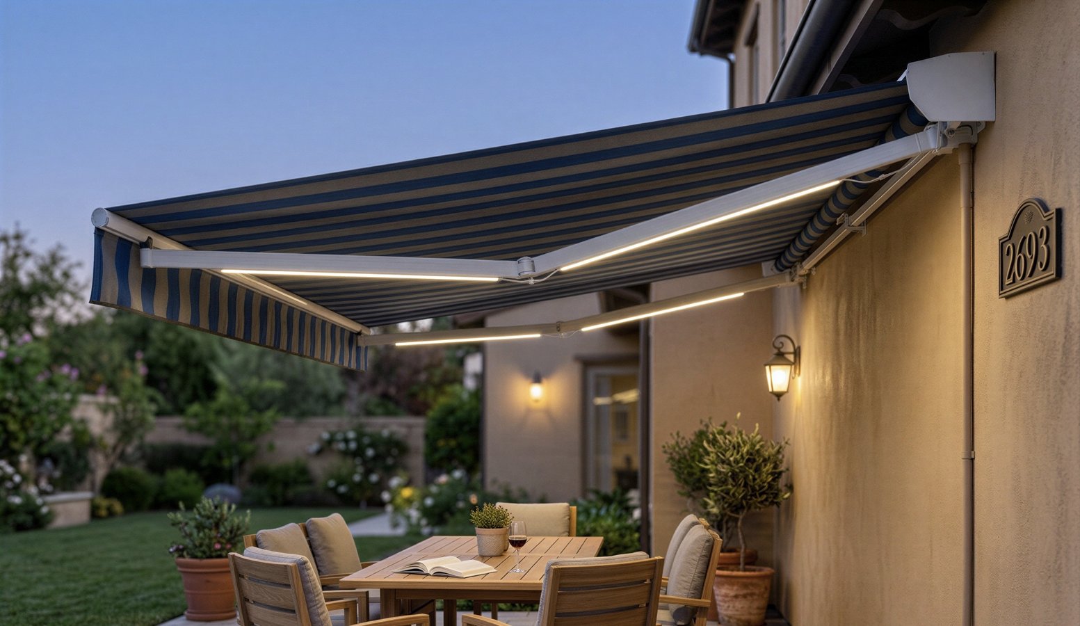 AMS Classic retractable awning, motorized with LED lighting