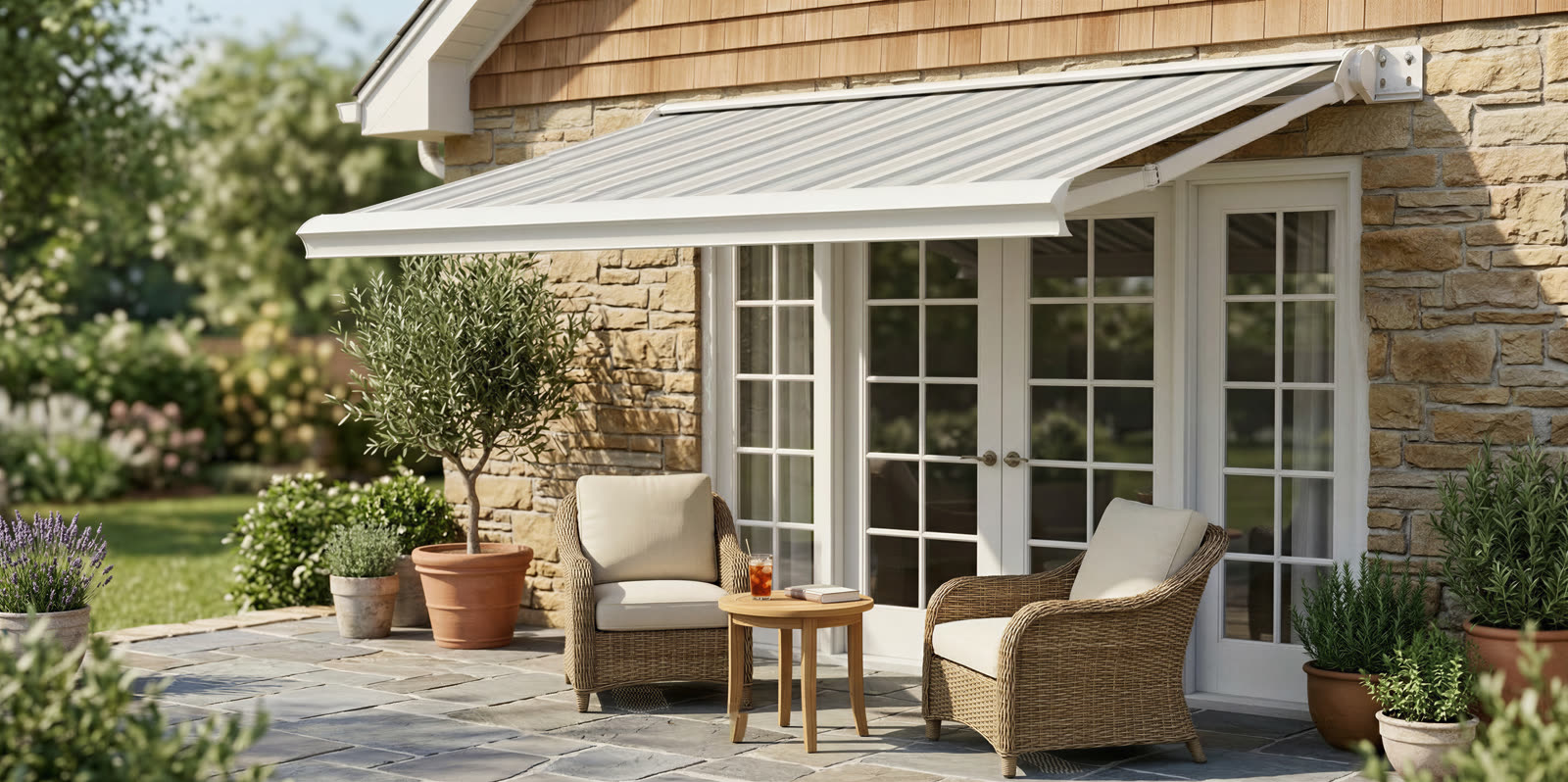 AMS Cassette fully-enclosed retractable awning on a residential patio